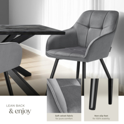 tectake Marilyn Set of 2 Grey and Black Quilted Velvet Dining Chair - Wilko - thumbnail 5
