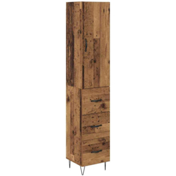 vidaXL Single Door 3 Drawer Old Wood Tall Slim Highboard - Size: 90 x 30.5 x 30cm - Brown - Wilko - thumbnail 3