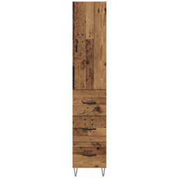 vidaXL Single Door 3 Drawer Old Wood Tall Slim Highboard - Size: 90 x 30.5 x 30cm - Brown - Wilko - thumbnail 5