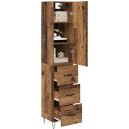 vidaXL Single Door 3 Drawer Old Wood Tall Slim Highboard - Size: 90 x 30.5 x 30cm - Brown - Wilko - thumbnail 4