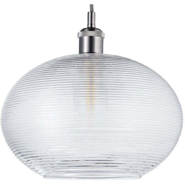 Happy Homewares Clear Ribbed Spiral Glass Easy Fit Drum Pendant Shade - Size: 20 x 30 x 30cm - Wilko - image 1