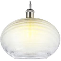 Happy Homewares Clear Ribbed Spiral Glass Easy Fit Drum Pendant Shade - Size: 20 x 30 x 30cm - Wilko - thumbnail 6
