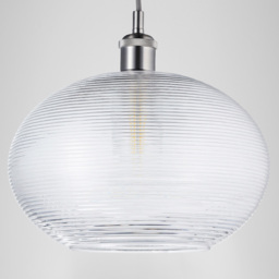 Happy Homewares Clear Ribbed Spiral Glass Easy Fit Drum Pendant Shade - Size: 20 x 30 x 30cm - Wilko - thumbnail 7