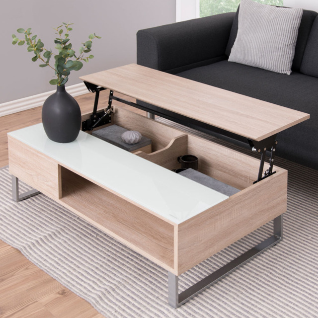 Florence Azalea Single Shelf White and Oak Lift Up Coffee Table - Brown - Furniture To Go - Wilko - image 1