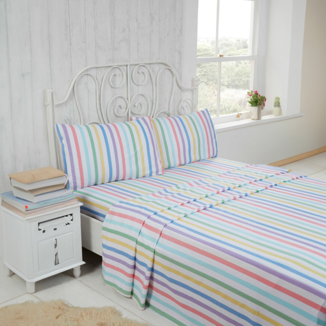 Rapport Home Double Multicolour Brushed Cotton Candy Stripe Sheet Set - Wilko - image 1