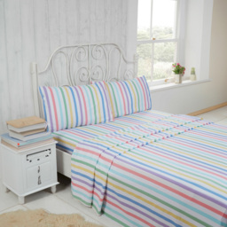 Rapport Home Double Multicolour Brushed Cotton Candy Stripe Sheet Set - Wilko