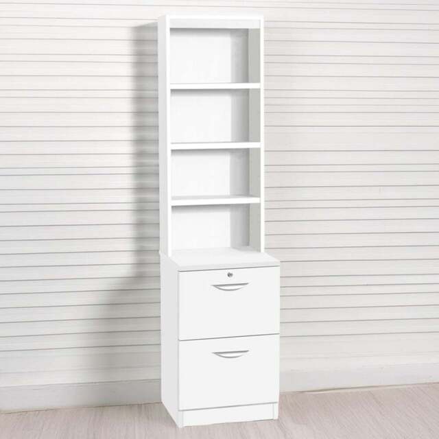 R White Cabinets 2 Drawer 4 Shelf White Filing Cabinet with Hutch - Size: 182.8 x 47.9 x 54cm - Wilko - image 1