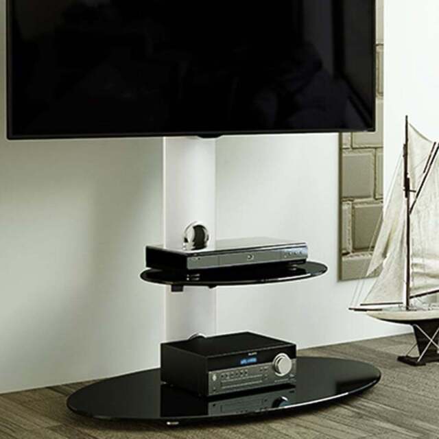 AVF Lugano Silver and Black Glass Oval Pedestal TV Unit - Size: 48 x 80 x 115.4cm - Multi - Wilko - image 1