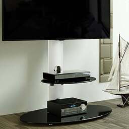 AVF Lugano Silver and Black Glass Oval Pedestal TV Unit - Size: 48 x 80 x 115.4cm - Multi - Wilko