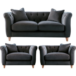 Elsie Chesterfield 4 Seater Midnight Blue Plush Velvet Sofa Suite - Wilko - thumbnail 3