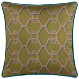 Paoletti Carnaby Olive Geometric Chain Satin Cushion - Size: 45 x 45cm - Green - Wilko