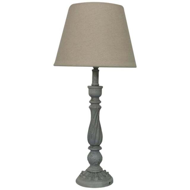 Acacia Home White Linen Shade Grey Table Lamp - Size: 54 x 12 x 12cm - Cream - Wilko - image 1