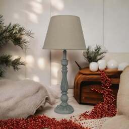 Acacia Home White Linen Shade Grey Table Lamp - Size: 54 x 12 x 12cm - Cream - Wilko - thumbnail 3