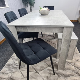 Portland Velvet 6 Seater Dining Set with Bench Stone Grey and Black - Wilko - thumbnail 6