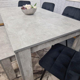 Portland Velvet 6 Seater Dining Set with Bench Stone Grey and Black - Wilko - thumbnail 3