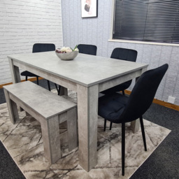 Portland Velvet 6 Seater Dining Set with Bench Stone Grey and Black - Wilko - thumbnail 7