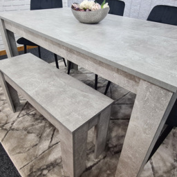 Portland Velvet 6 Seater Dining Set with Bench Stone Grey and Black - Wilko - thumbnail 4