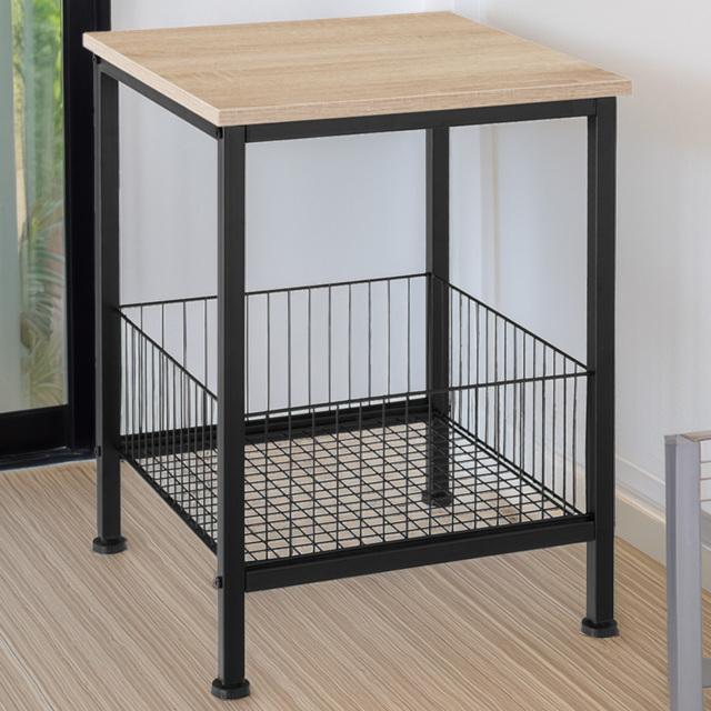 tectake Grimsby Light Wood Oak Sonoma Bedside Table with Mesh Basket - Size: 2 Shelf - Brown - Wilko - image 1