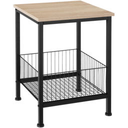 tectake Grimsby Light Wood Oak Sonoma Bedside Table with Mesh Basket - Size: 2 Shelf - Brown - Wilko - thumbnail 3