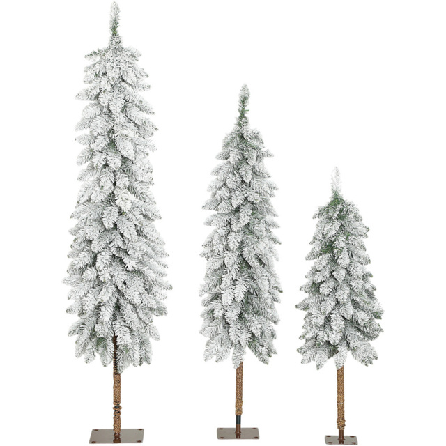 Everglow Pencil Down swept Flocked Artificial Christmas Tree Set of 3 - Size: 3ft-5ft - Green - Wilko - image 1