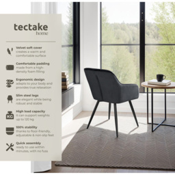 tectake Marilyn Set of 2 Black Velvet Look Padded Dining Chairs - Wilko - thumbnail 7
