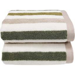 Allure Bath Fashions Cali Green Striped Hand Towel 2 Pack - Size: 50 x 85cm - Wilko