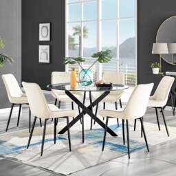 Furniturebox Arona Cesano 6 Seater Round Dining Set Cream and Black - Wilko - thumbnail 1