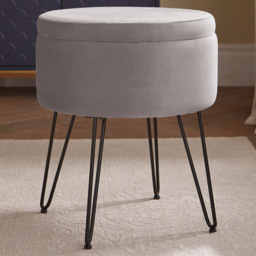 GFW Avery Grey Velvet Storage Stool - Size: 45 x 38 x 38cm - Wilko