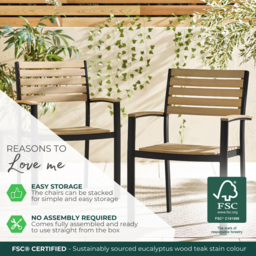 Furniturebox Mallow Set of 2 Black Teak Wood Outdoor Dining Chairs - Size: 58 x 58 x 58cm - Wilko - thumbnail 7