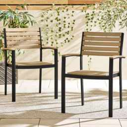 Furniturebox Mallow Set of 2 Black Teak Wood Outdoor Dining Chairs - Size: 58 x 58 x 58cm - Wilko