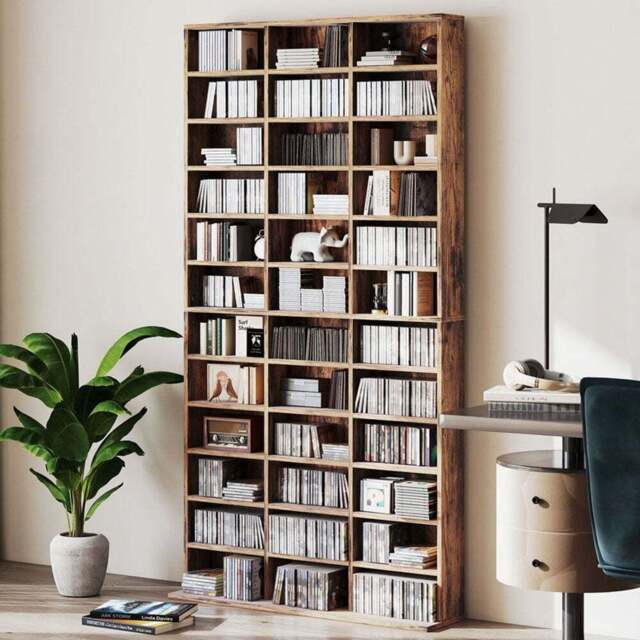 HOMCOM 36 Shelf Rustic Brown Large DVD and CD Media Storage Unit - Size: 195 x 23.5 cm x 102cm - Wilko - image 1
