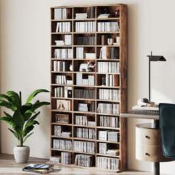 HOMCOM 36 Shelf Rustic Brown Large DVD and CD Media Storage Unit - Size: 195 x 23.5 cm x 102cm - Wilko