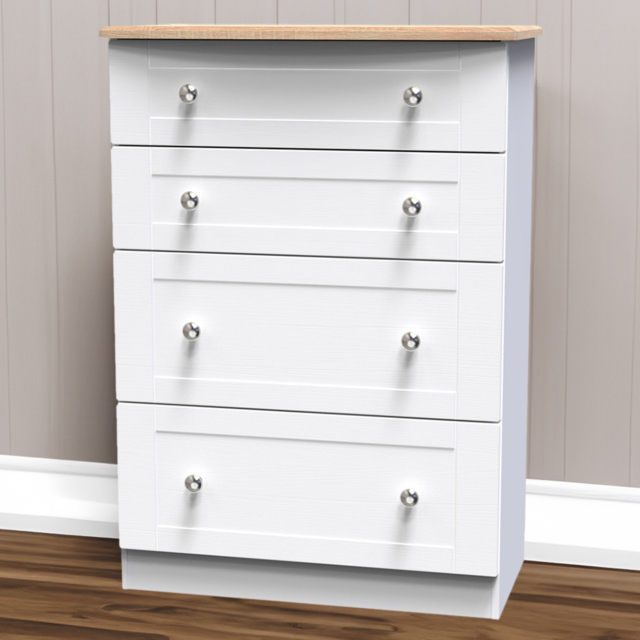 Crowndale Sussex 4 Drawer White Ash and Bardolino Oak Deep Chest of Drawers Ready Assembled - Wilko - image 1