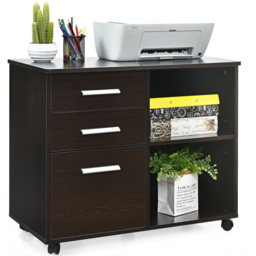 Costway 3 Drawer 2 Shelf Coffee Filing Cabinet - Size: 94 x 48 x 17cm - Brown - Wilko - thumbnail 4