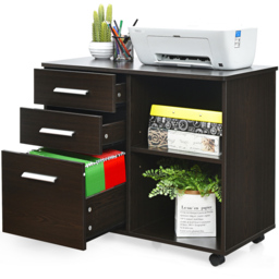 Costway 3 Drawer 2 Shelf Coffee Filing Cabinet - Size: 94 x 48 x 17cm - Brown - Wilko - thumbnail 5