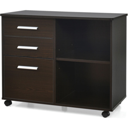 Costway 3 Drawer 2 Shelf Coffee Filing Cabinet - Size: 94 x 48 x 17cm - Brown - Wilko - thumbnail 3