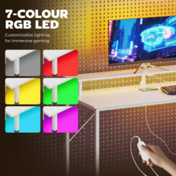 Portland 3 Drawer White Gaming Desk with Charging Station and RGB Lights - Size: 130 x 47 x 147cm - Wilko - thumbnail 5
