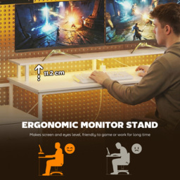 Portland 3 Drawer White Gaming Desk with Charging Station and RGB Lights - Size: 130 x 47 x 147cm - Wilko - thumbnail 7
