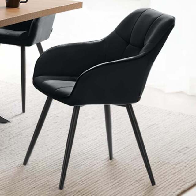 tectake Marilyn Set of 2 Black Velvet Quilted Dining Chair with Armrest - Wilko - image 1