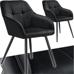 tectake Marilyn Set of 2 Black Velvet Quilted Dining Chair with Armrest - Wilko - thumbnail 3
