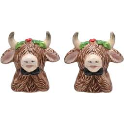 The Seasonal Gift Co. 2 Piece Highland Cow Ceramic Salt and Pepper Shakers Set - Size: 8 x 8 x 4cm - Brown - Wilko - thumbnail 1