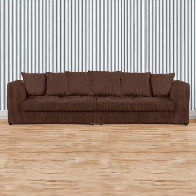 Luxor 4 Seater Chocolate Jumbo Cord Scatter Back Sofa - Brown - Wilko - image 1