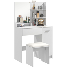 Portland Single Drawer Single Door 3 Shelf White Dressing Table Set with Mirror - Size: 132 x 40 x 80cm - Wilko - thumbnail 3