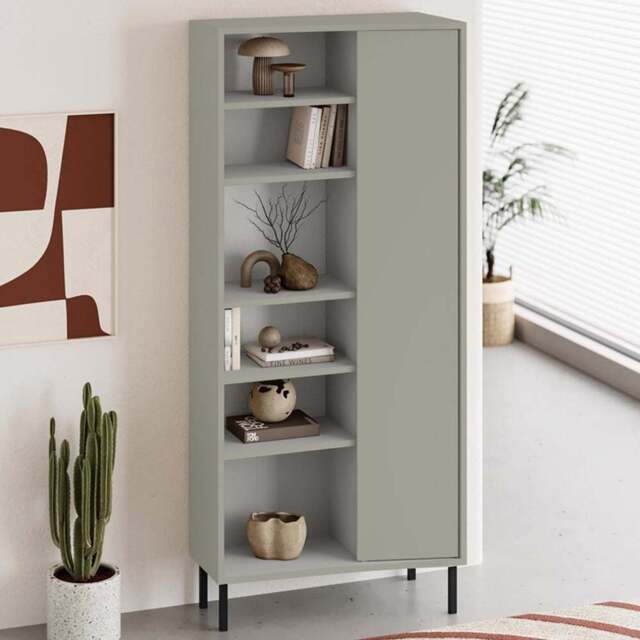 FWStyle Single Door 6 Shelf Ash Green Curved Modern Bookcase - Wilko - image 1