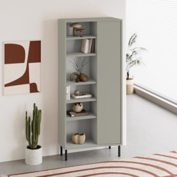 FWStyle Single Door 6 Shelf Ash Green Curved Modern Bookcase - Wilko - thumbnail 7