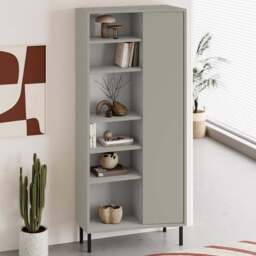 FWStyle Single Door 6 Shelf Ash Green Curved Modern Bookcase - Wilko