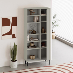 FWStyle Single Door 6 Shelf Ash Green Curved Modern Bookcase - Wilko - thumbnail 4