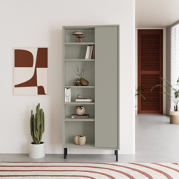 FWStyle Single Door 6 Shelf Ash Green Curved Modern Bookcase - Wilko - thumbnail 5