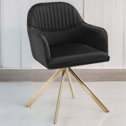 tectake Set of 4 Black and Gold Velvet Swivel Accent Armchair - Size: Single - Wilko