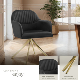 tectake Set of 4 Black and Gold Velvet Swivel Accent Armchair - Size: Single - Wilko - thumbnail 5